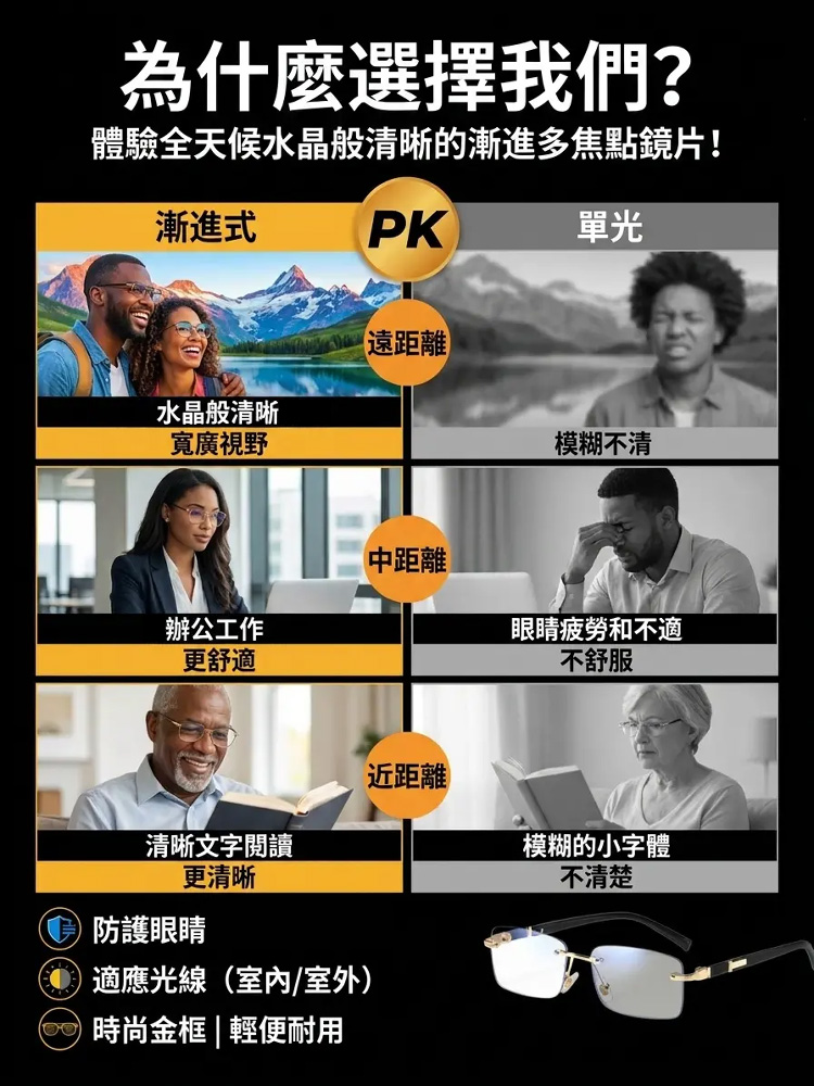感光變色防藍光無框老花眼鏡
