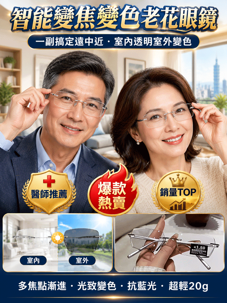 【設計師聯合打造】滿天星智慧變焦變色老花眼鏡