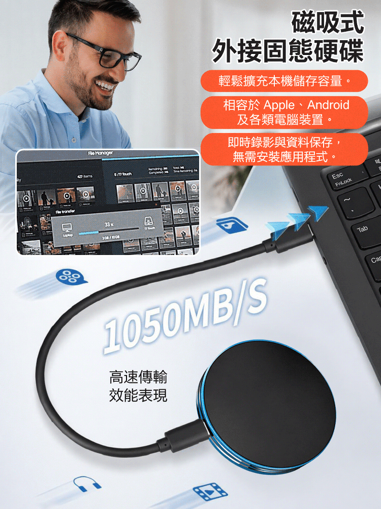 JS-C口磁吸式防丟便攜SSD行動固態硬碟