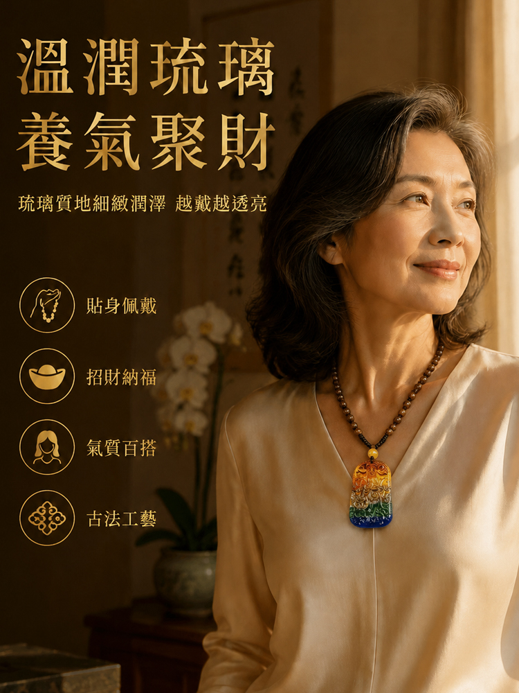 【三彩齊聚】古法手工琉璃財神吊墜