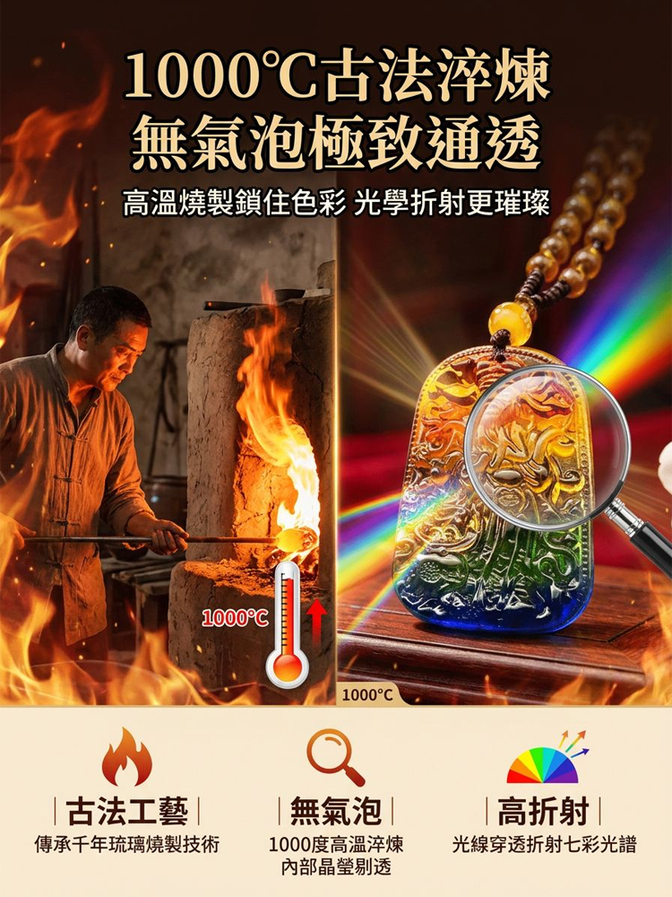【三彩齊聚】古法手工琉璃財神吊墜
