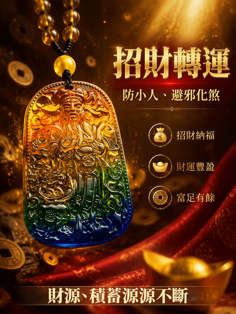 【三彩齊聚】古法手工琉璃財神吊墜