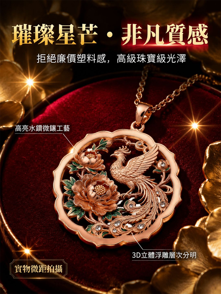 【招財轉運】鳳凰牡丹手工吊墜