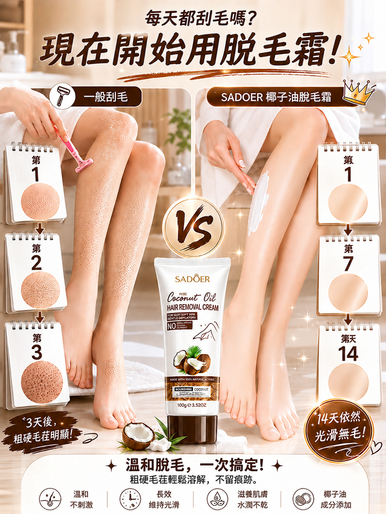 椰油溫和脫毛膏，輕鬆脫去體毛