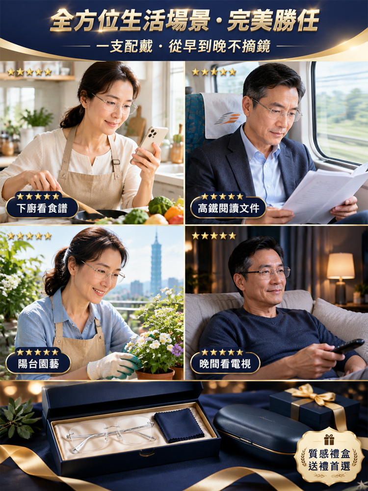 【設計師聯合打造】滿天星智慧變焦變色老花眼鏡