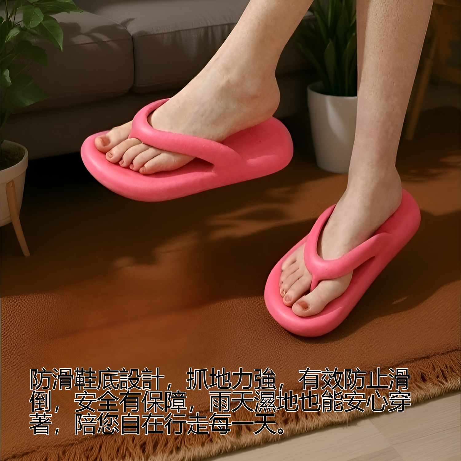 女士厚底柔軟人字拖鞋整體展示