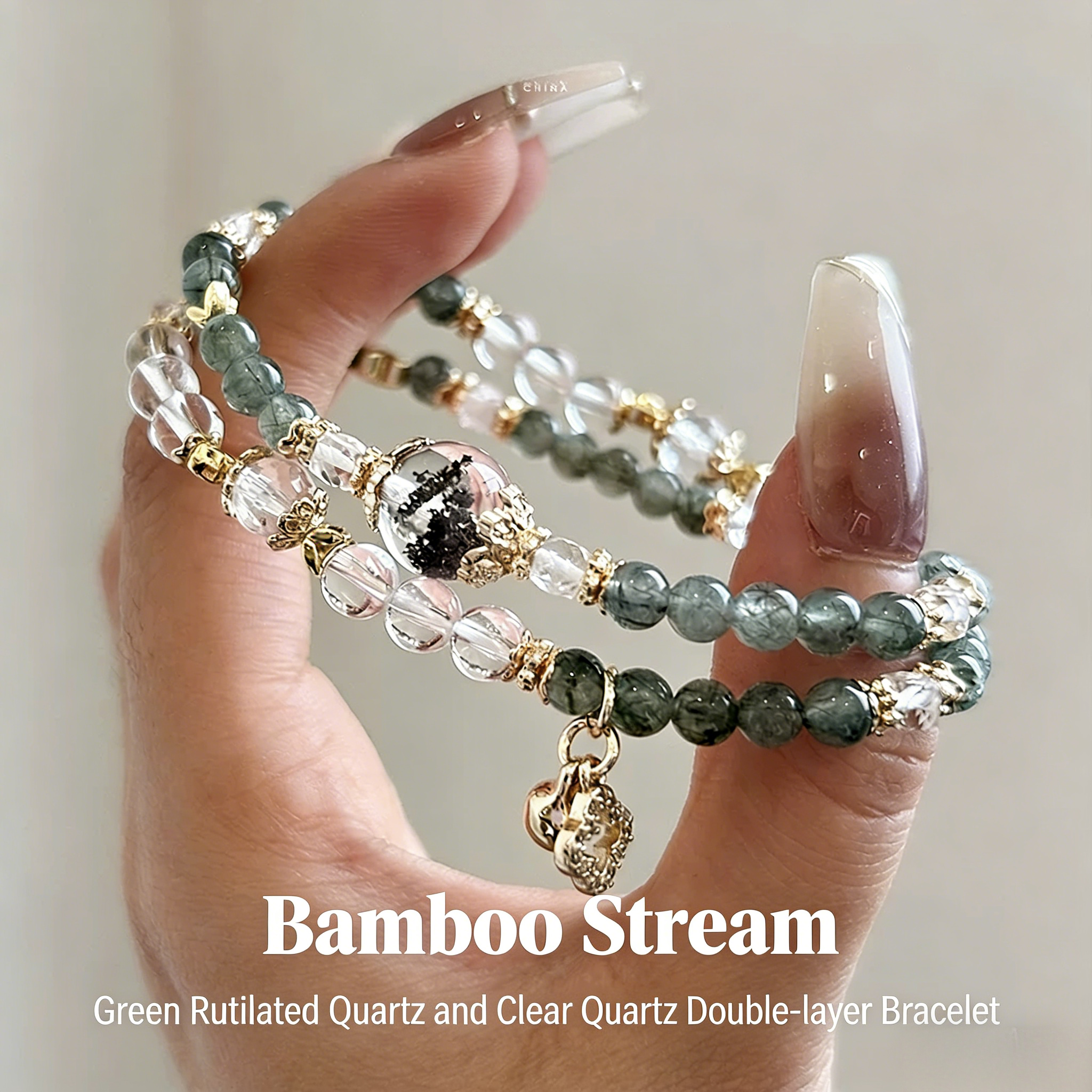 Natural Green Rutilated Quartz & Green Phantom Double Wrap Bracelet for Women | Zen-Inspired Wealth Manifestation, Heartfelt Gift