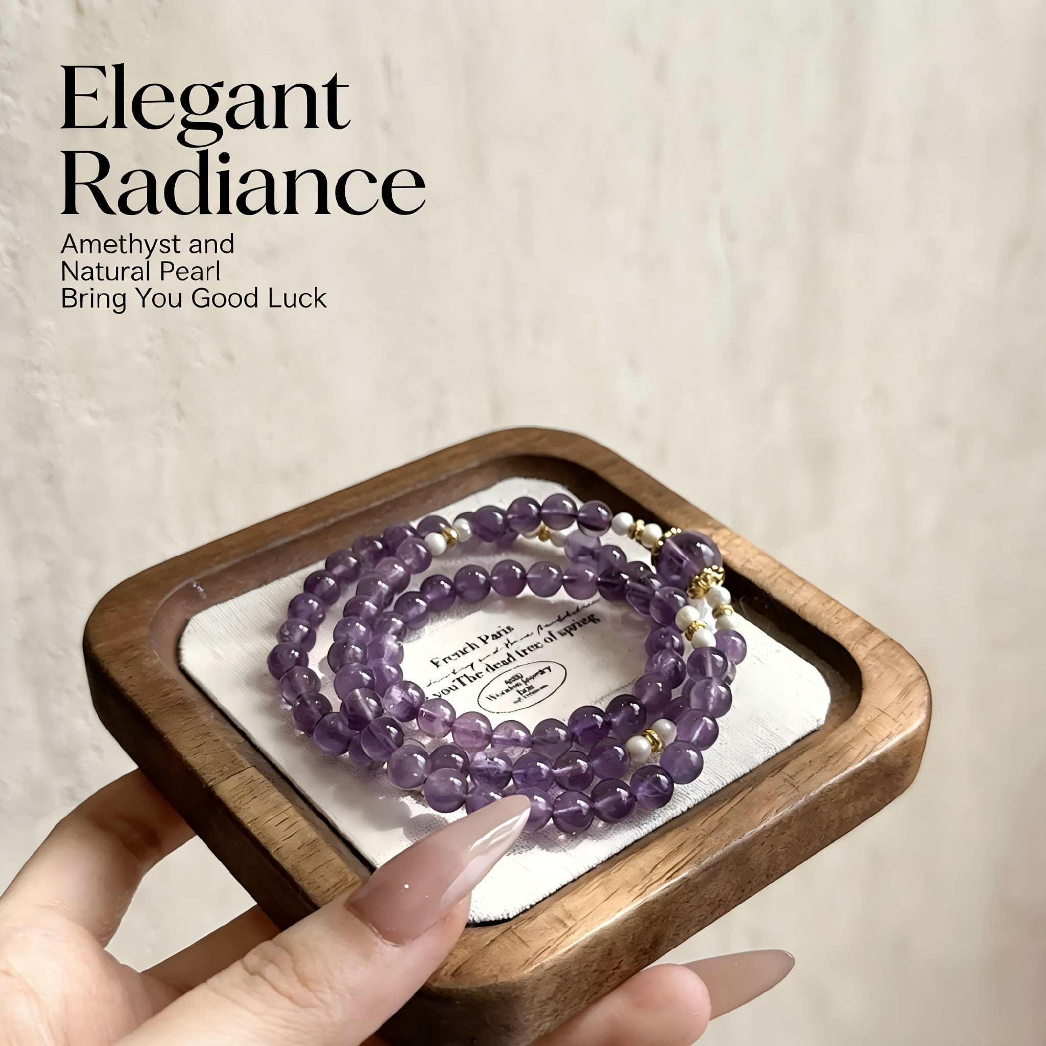 Natural Amethyst Three-Layer Bracelet for Women, Original Design Lucky Beads, Koi Blessing Gift