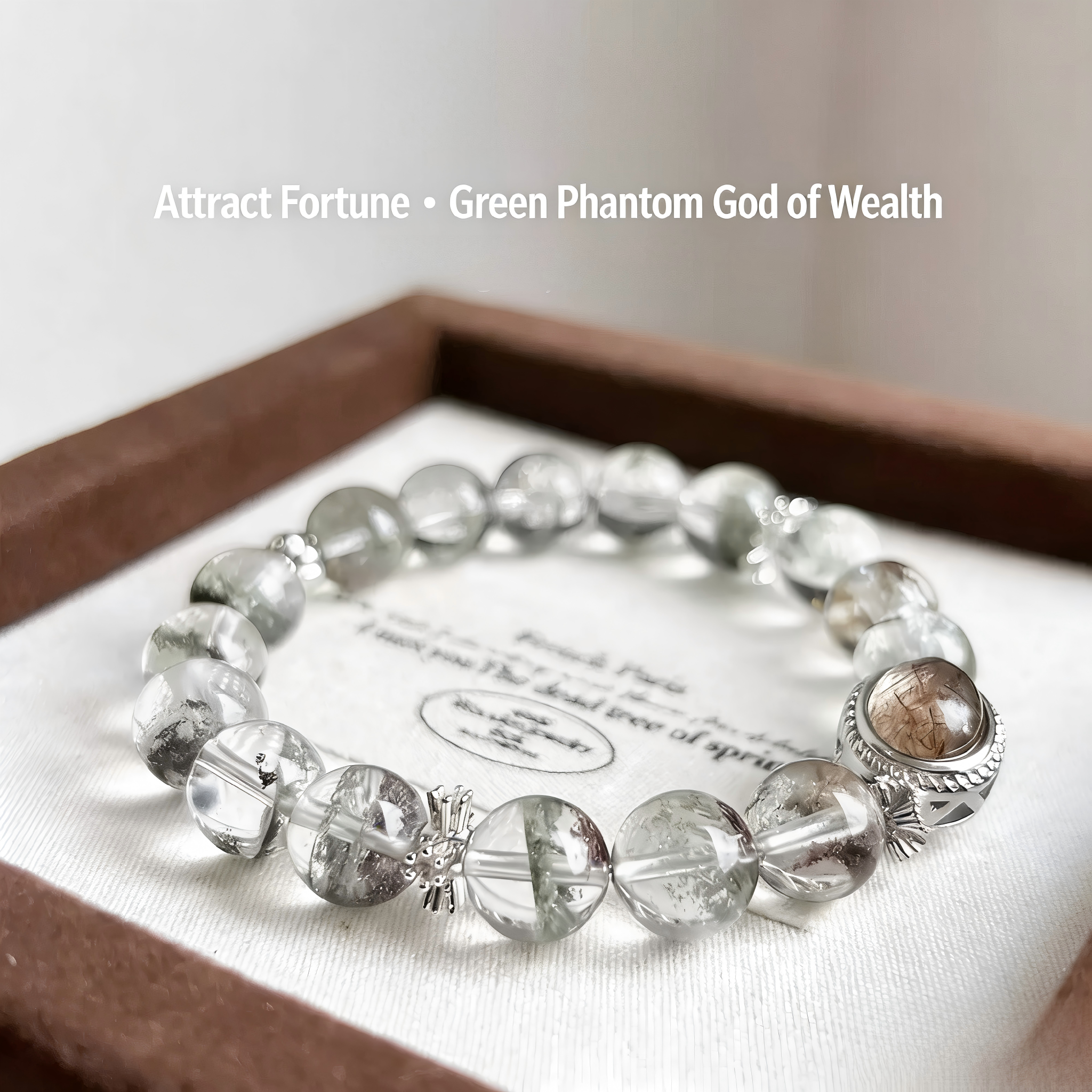 Natural Green Phantom Bracelet for Women, Wealth Lucky Beads, Blessing Jewelry Gift