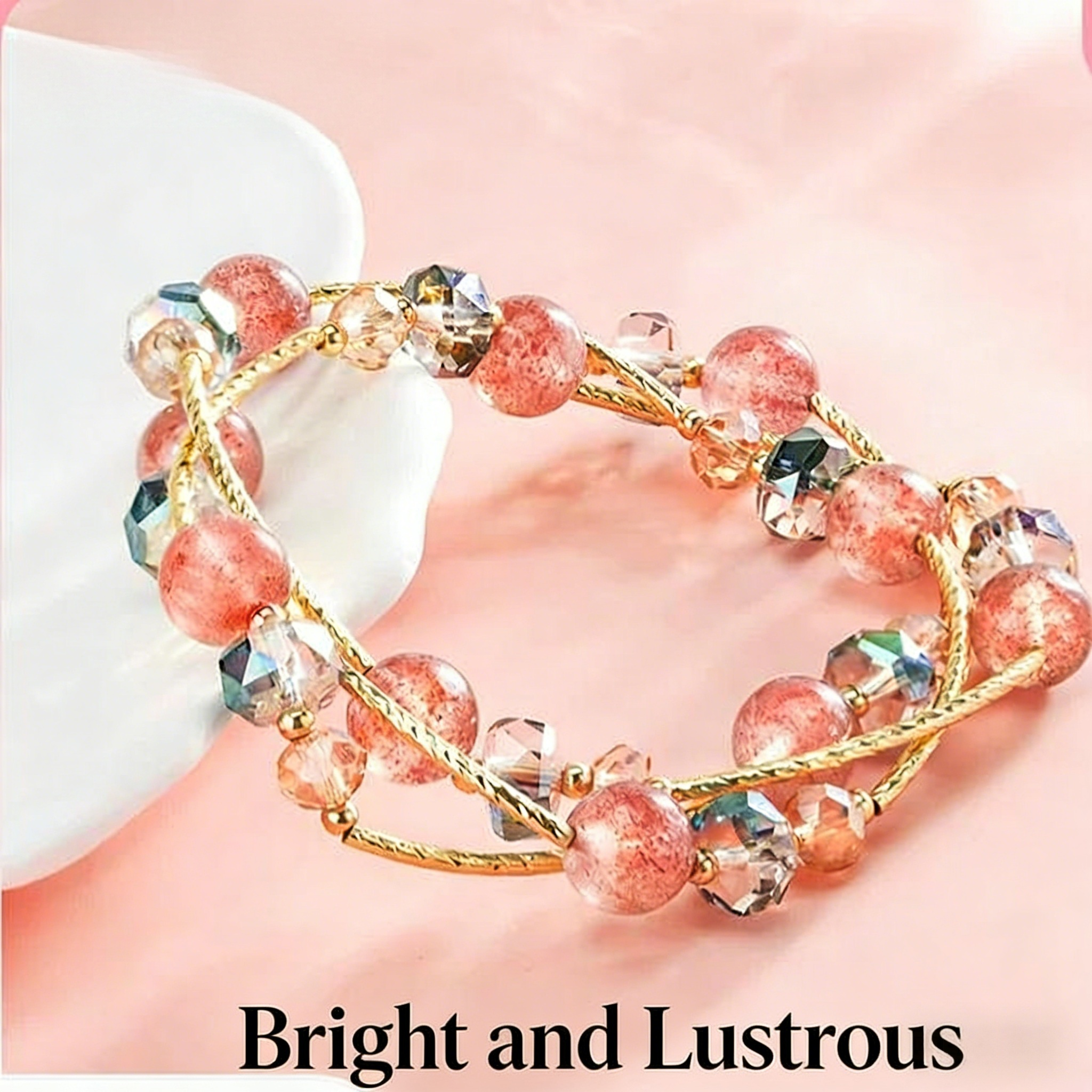 52cm Natural Rose Quartz & Strawberry Quartz Beaded Bracelet | Understated Luxury Unique Dainty Design, Stackable Everyday Jewelry