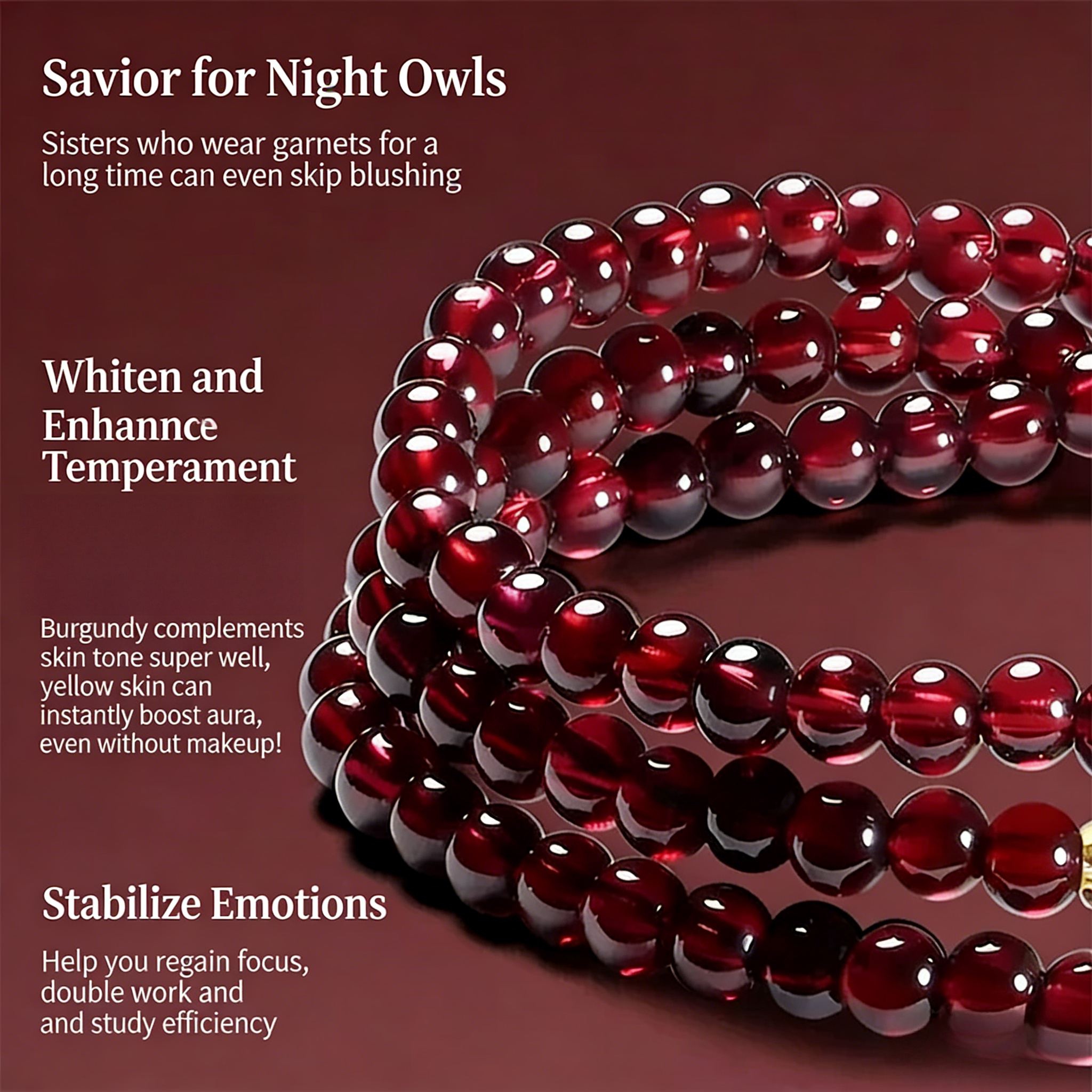 Natural Garnet Beaded Bracelet with Auspicious Calabash Charm | For Wealth Manifestation & Blessed Good Fortune, Understated Luxury Jewelry