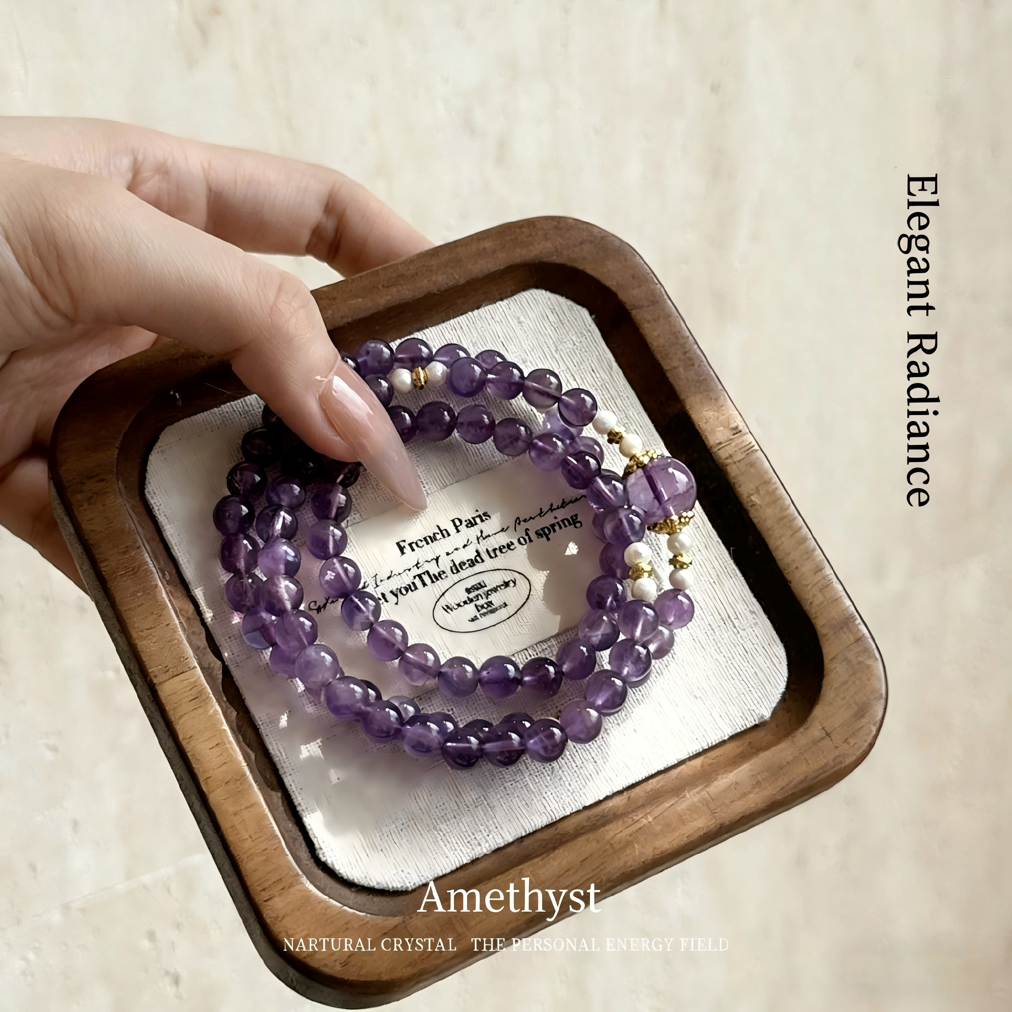 Natural Amethyst Three-Layer Bracelet for Women, Original Design Lucky Beads, Koi Blessing Gift