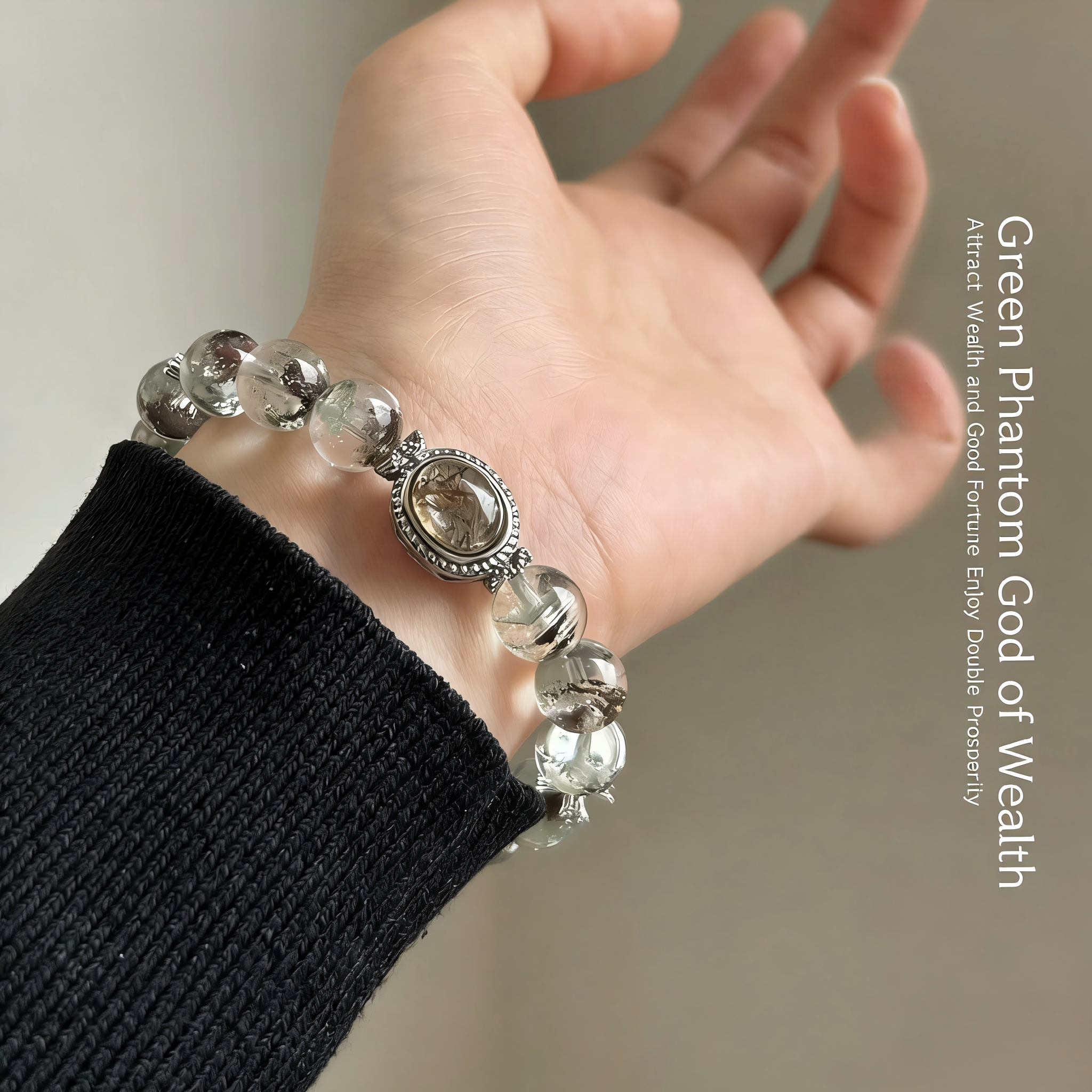 Natural Green Phantom Bracelet for Women, Wealth Lucky Beads, Blessing Jewelry Gift