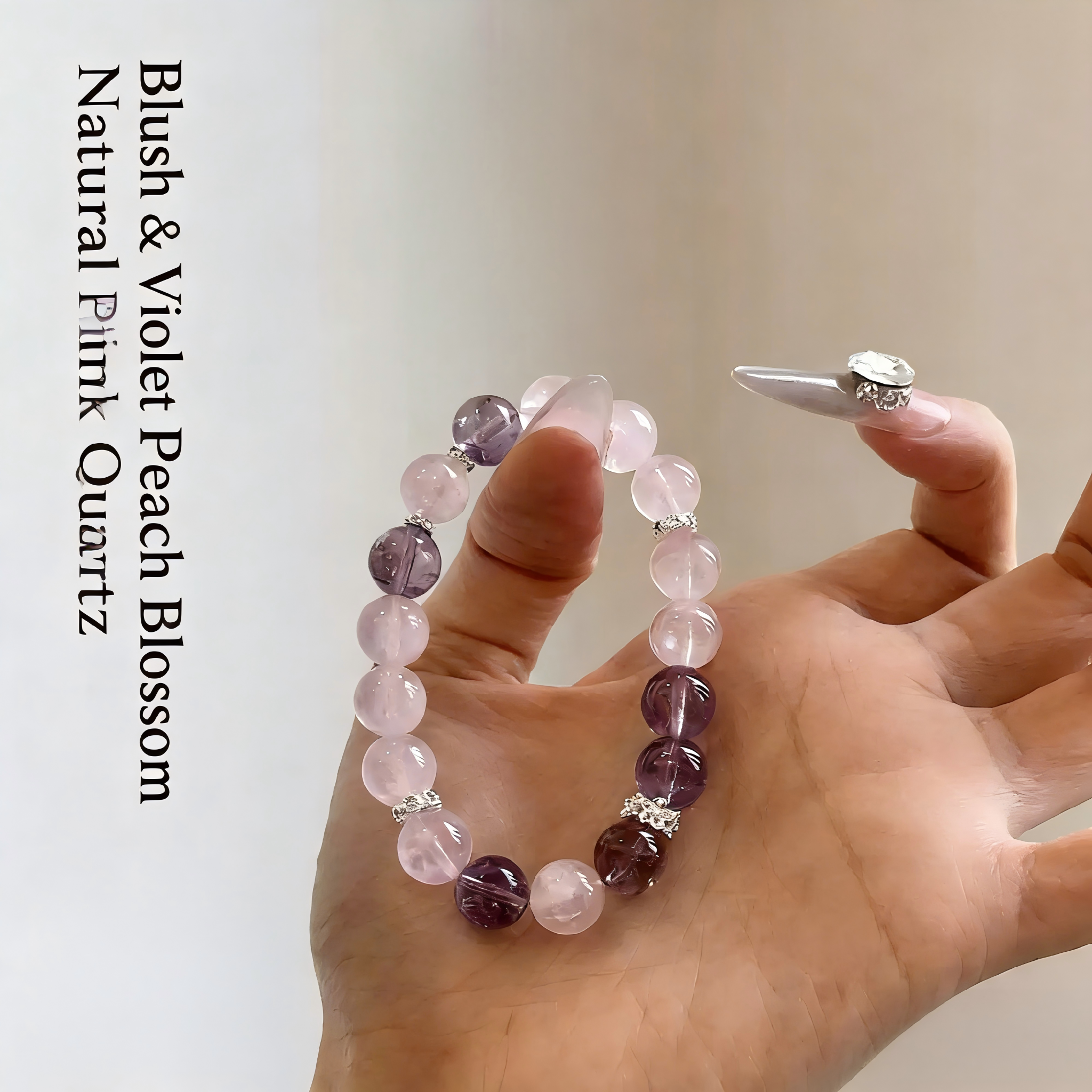 Natural Pink & Purple Crystal Bracelet for Women, Peach Blossom Crystal Jewelry