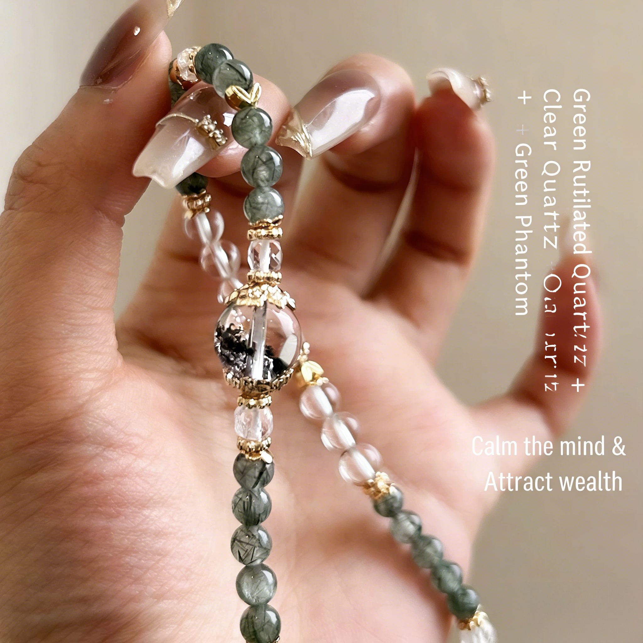 Natural Green Rutilated Quartz & Green Phantom Double Wrap Bracelet for Women | Zen-Inspired Wealth Manifestation, Heartfelt Gift