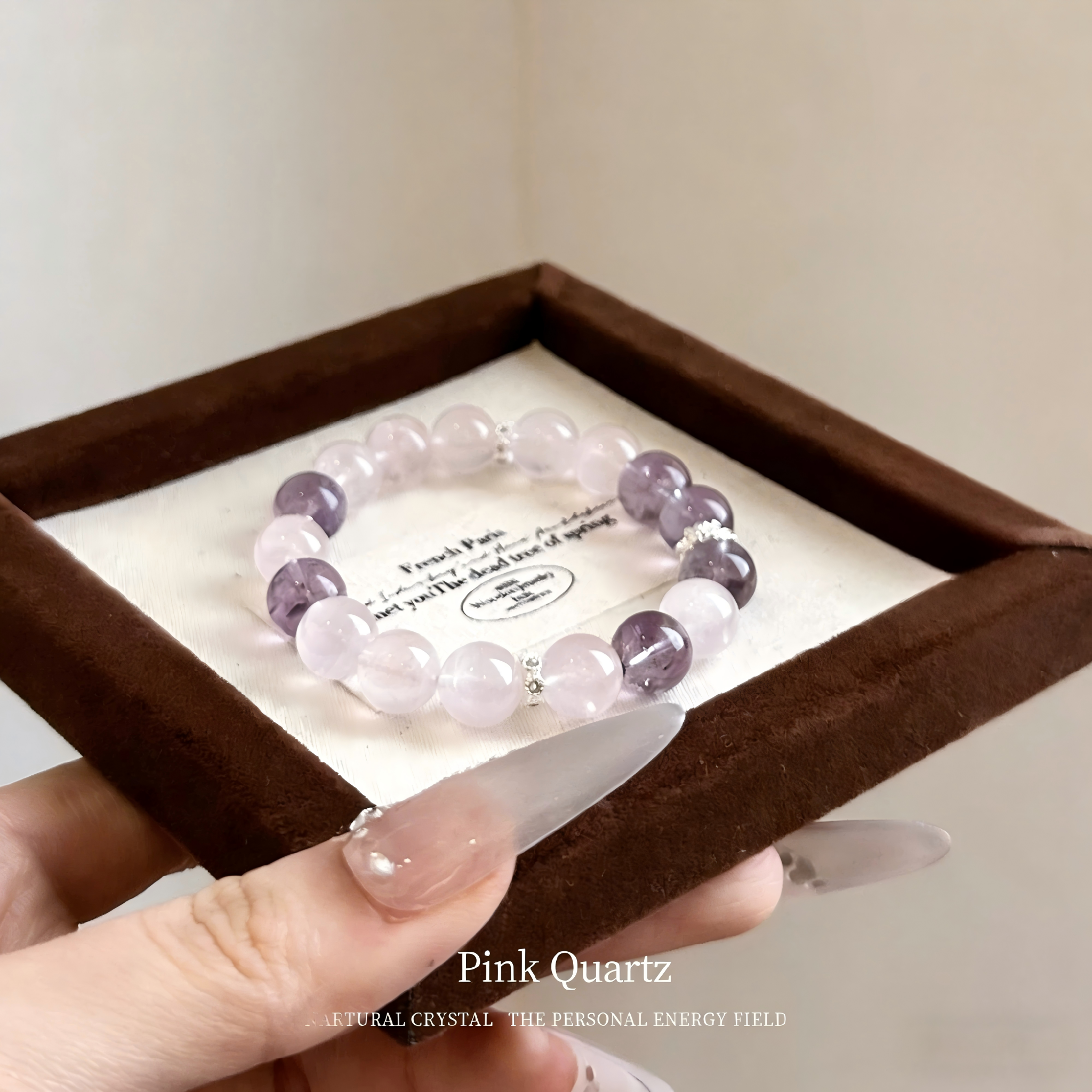 Natural Pink & Purple Crystal Bracelet for Women, Peach Blossom Crystal Jewelry