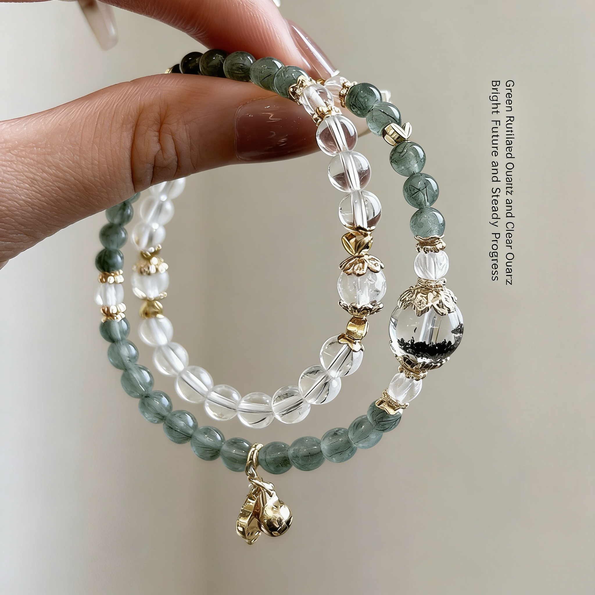 Natural Green Rutilated Quartz & Green Phantom Double Wrap Bracelet for Women | Zen-Inspired Wealth Manifestation, Heartfelt Gift