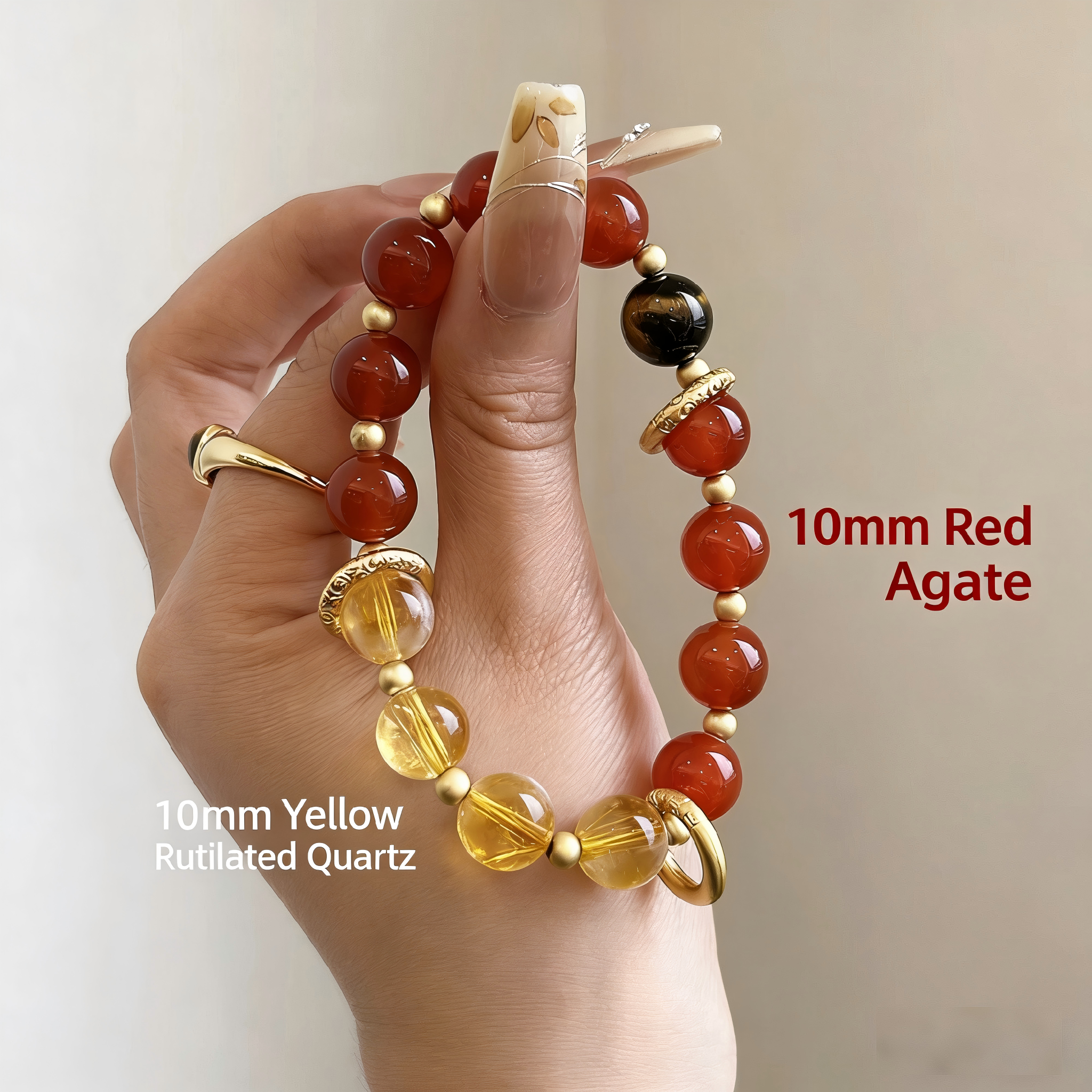New Chinese Style Red Agate Bracelet, Natural Crystal Yellow Rutilated Quartz, Lucky Beads Bracelet for Women