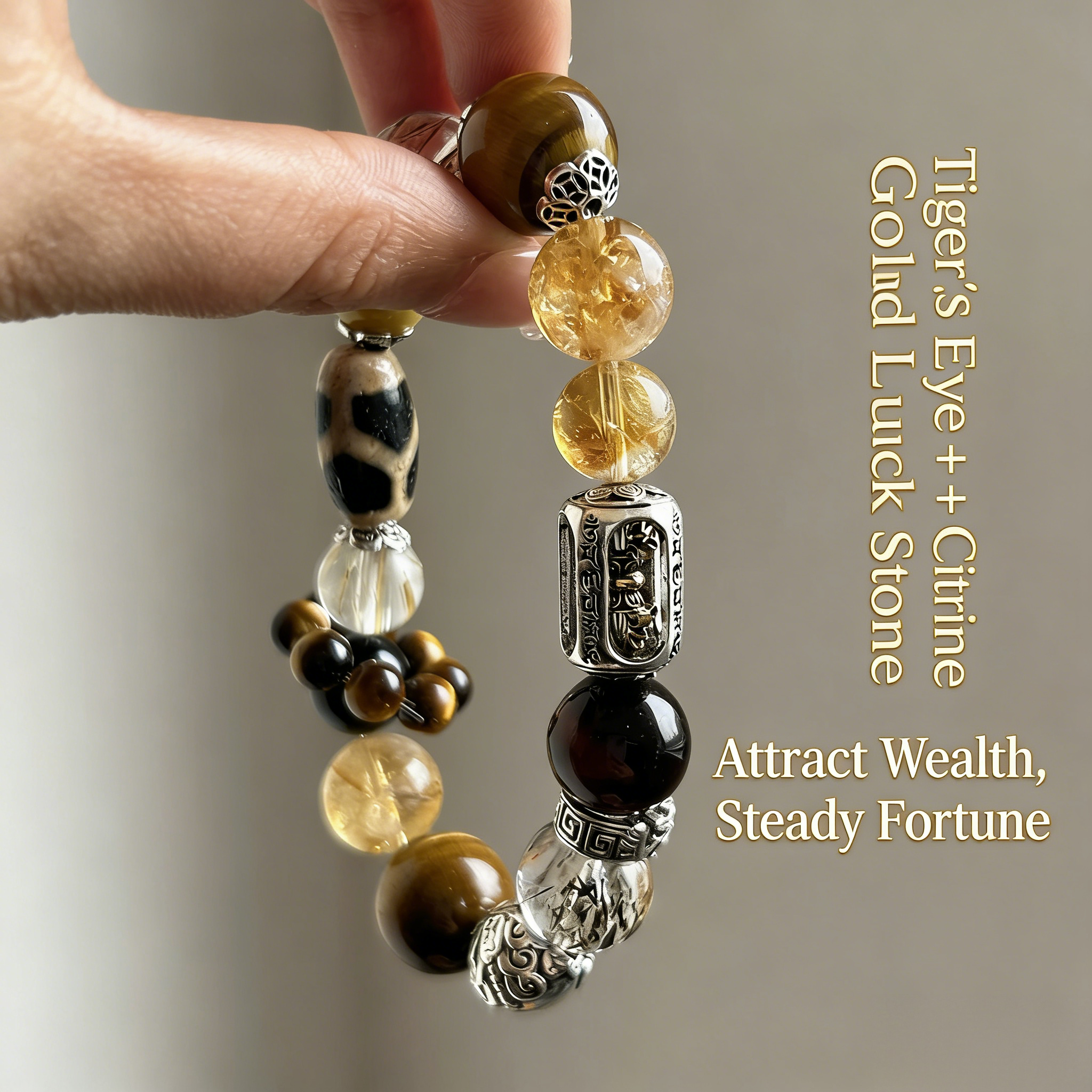 Natural Golden Tower Quartz & Golden Tiger's Eye Beaded Bracelet for Women | Ultimate All-In-One Prosperity Talisman