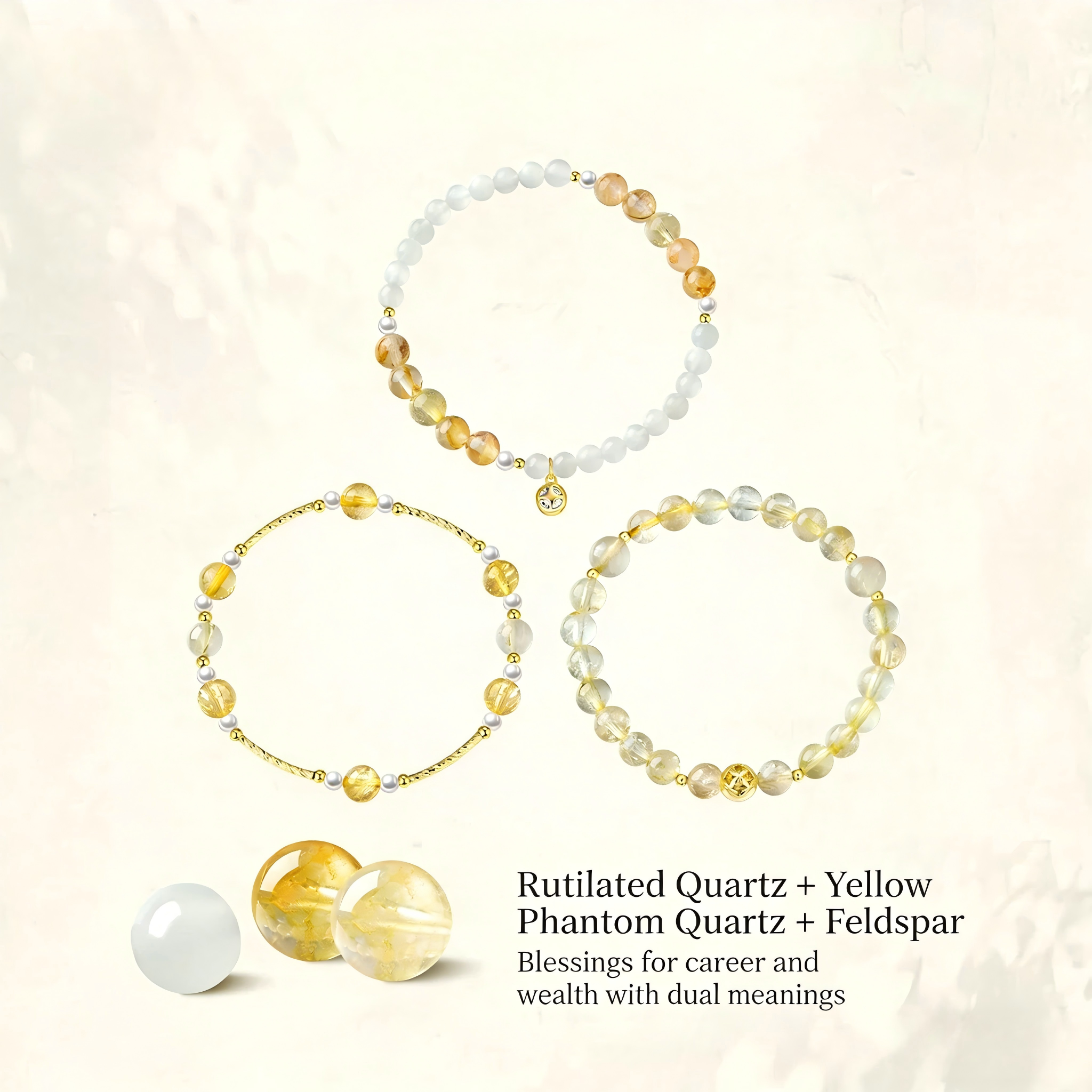 Colorful Stone & Natural Citrine Beaded Bracelet | Moonstone & Bell Accents | Elegant Fall/Winter Stackable Beaded Jewelry 