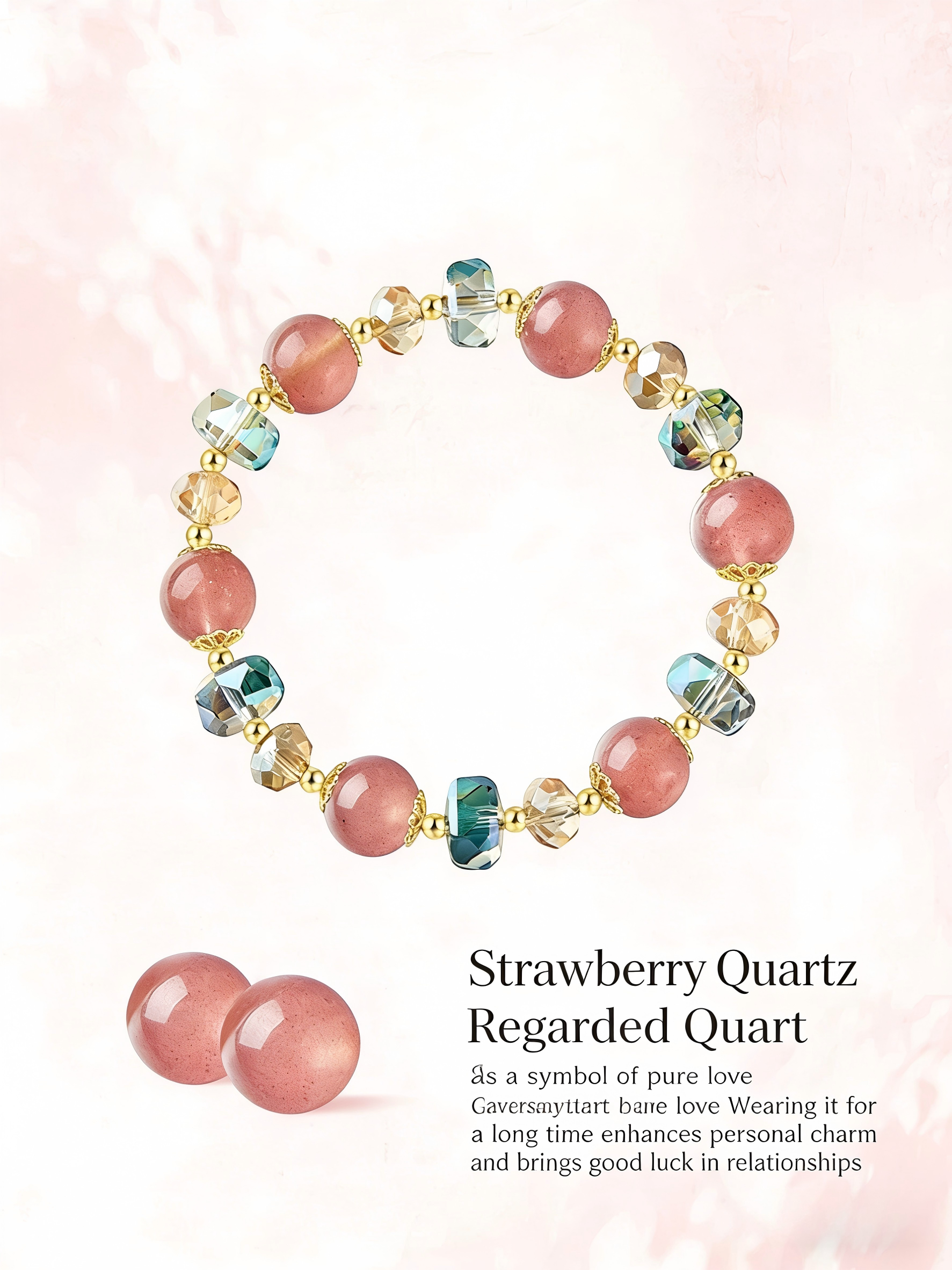 Women's Strawberry Quartz Beaded Bracelet | New Fall/Winter Release | Light Luxury Minimalist Colorful Beaded Fashion Jewelry