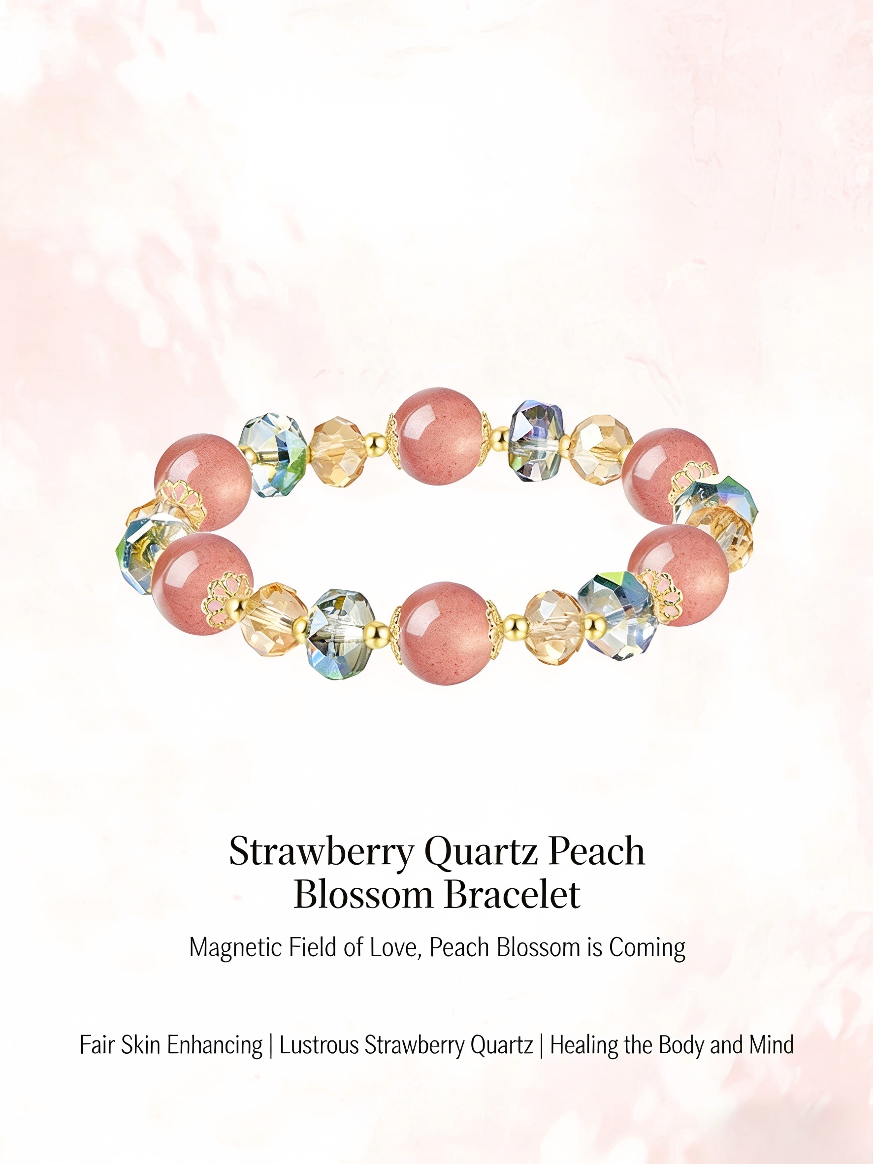 Women's Strawberry Quartz Beaded Bracelet | New Fall/Winter Release | Light Luxury Minimalist Colorful Beaded Fashion Jewelry