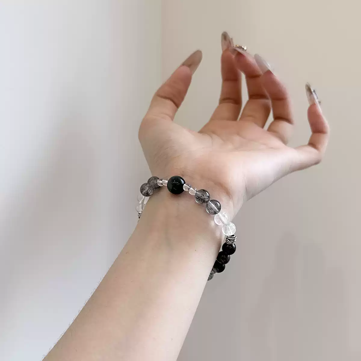 Natural Black Quartz & Hawk Eye Bracelet for Women, Light Luxury & Delicate Silver Obsidian Lucky Beads Jewelry Gift