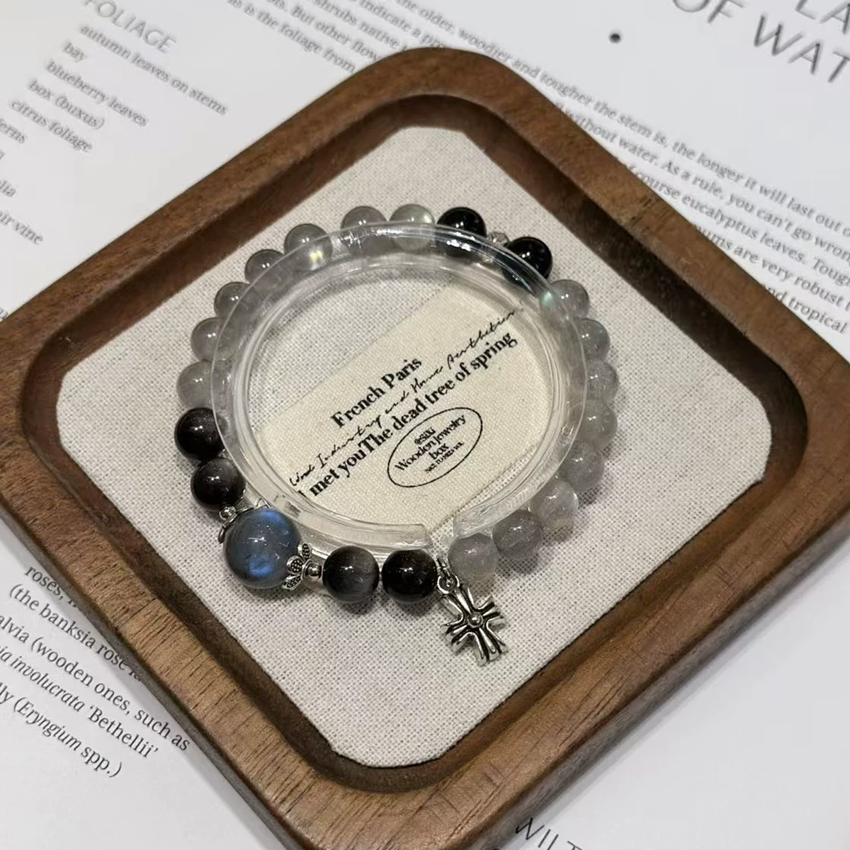 Natural Gray Moonstone & Silver Obsidian Bracelet, Unique Design for Women, Blessing Gift for Her