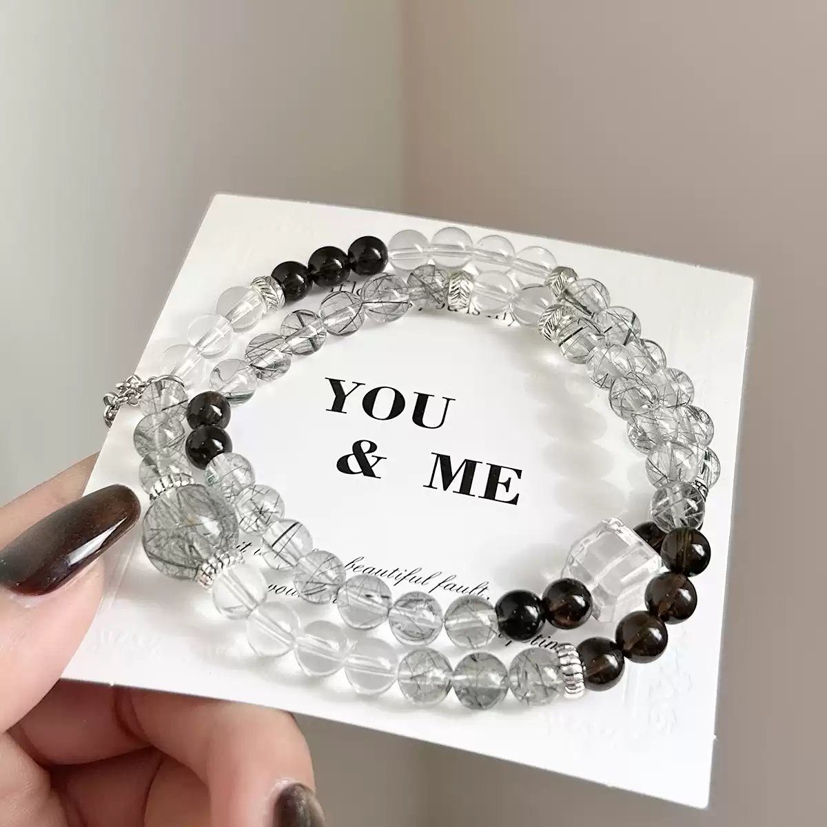 Natural Green Rutilated Quartz Double-Layer Bracelet, Zen & New Chinese Style, Women’s White Crystal Jewelry