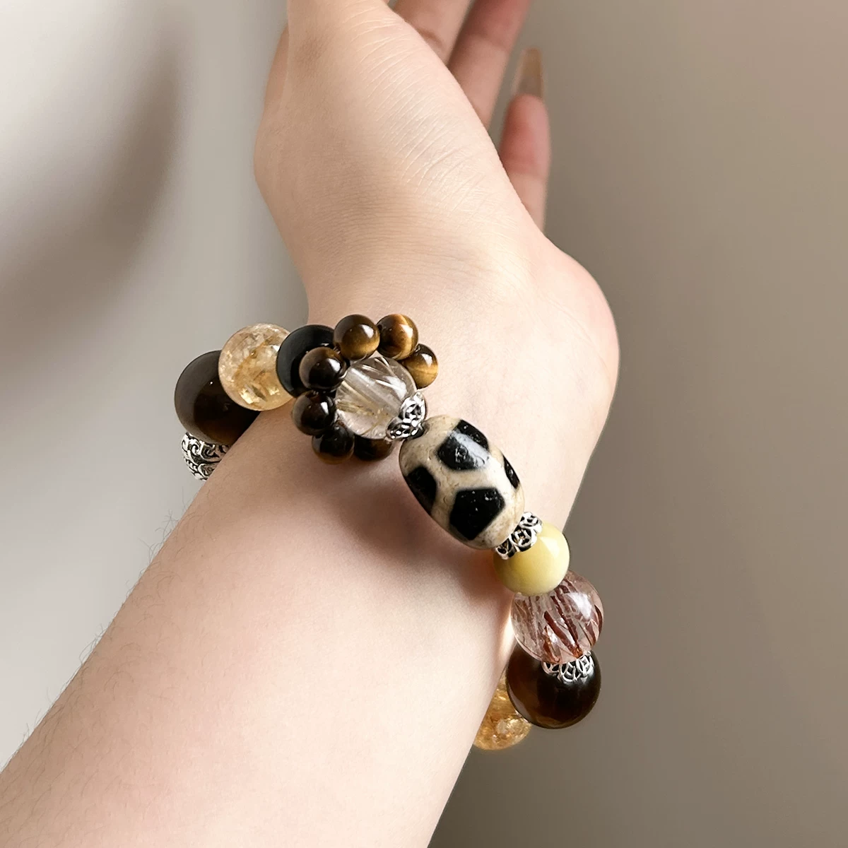 Natural Golden Tower Quartz & Golden Tiger's Eye Beaded Bracelet for Women | Ultimate All-In-One Prosperity Talisman