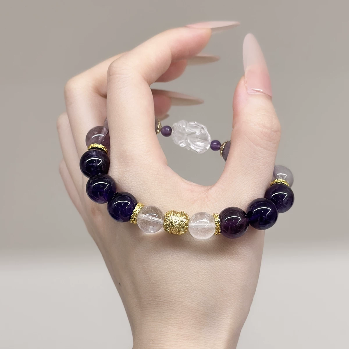Natural Amethyst Bracelet from Bolivia & Uruguay, Original Design Lucky Beads, Gift for Women