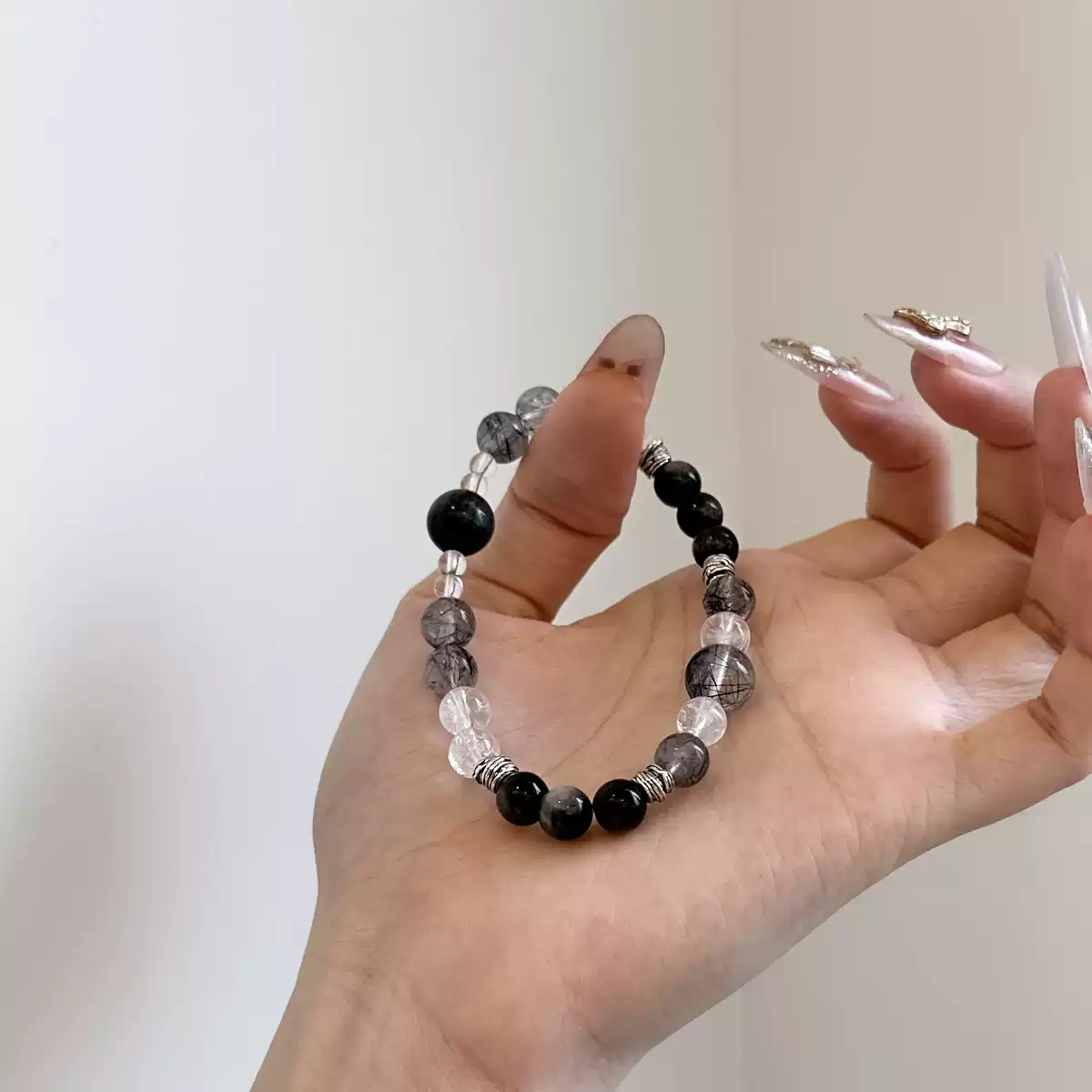Natural Black Quartz & Hawk Eye Bracelet for Women, Light Luxury & Delicate Silver Obsidian Lucky Beads Jewelry Gift