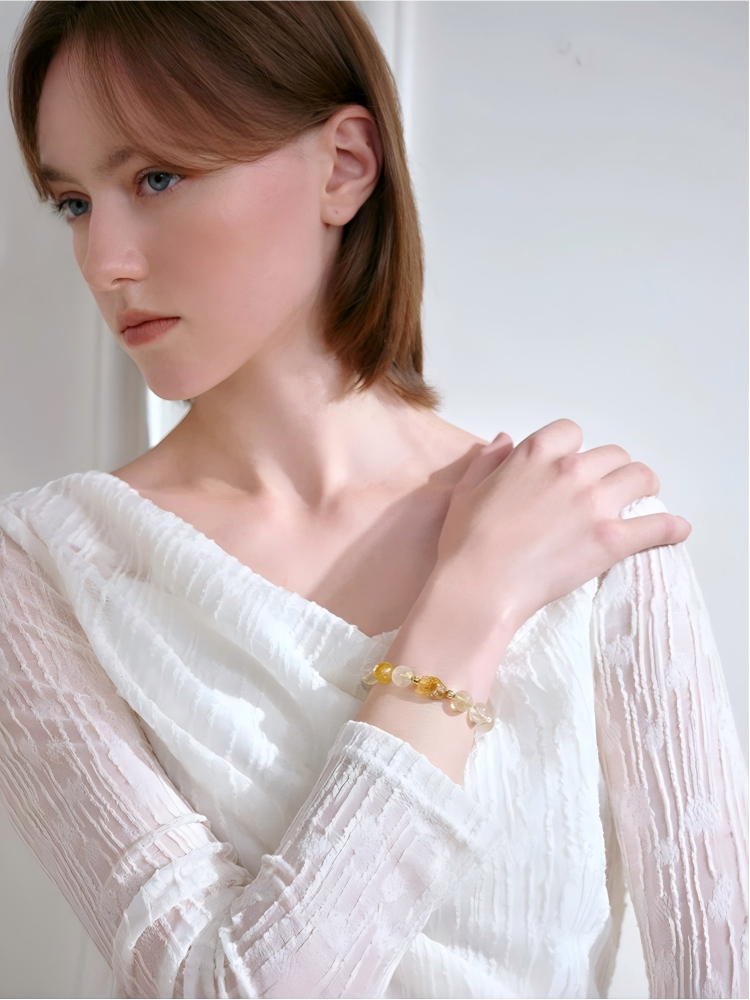 Colorful Stone & Natural Citrine Beaded Bracelet | Moonstone & Bell Accents | Elegant Fall/Winter Stackable Beaded Jewelry 