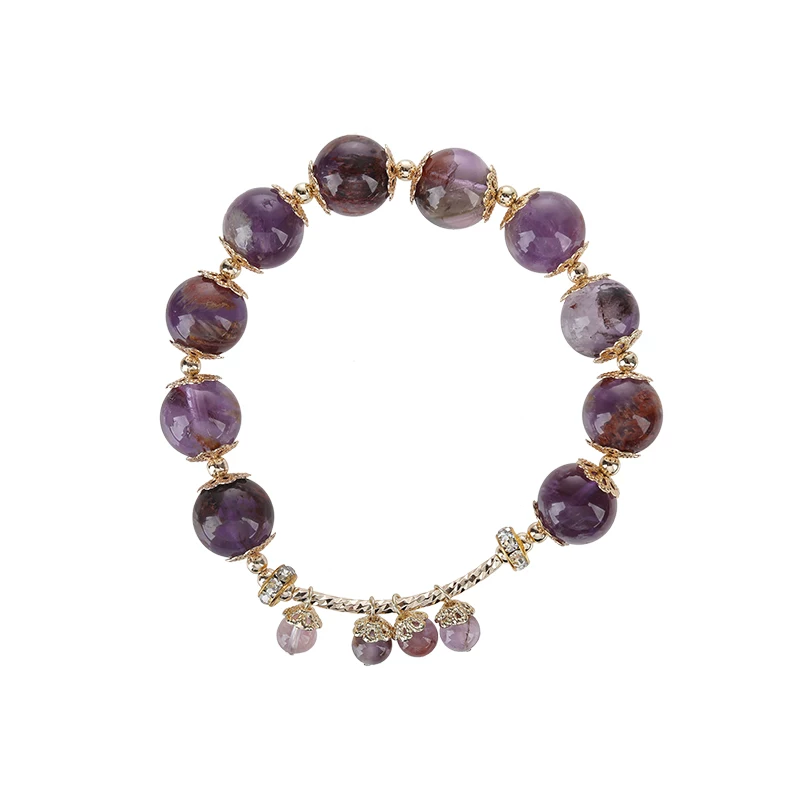Natural Purple Phantom Quartz & Amethyst Beaded Bracelet for Women | Understated Elegant Design for Koi Blessed Good Fortune, Heartfelt Gift