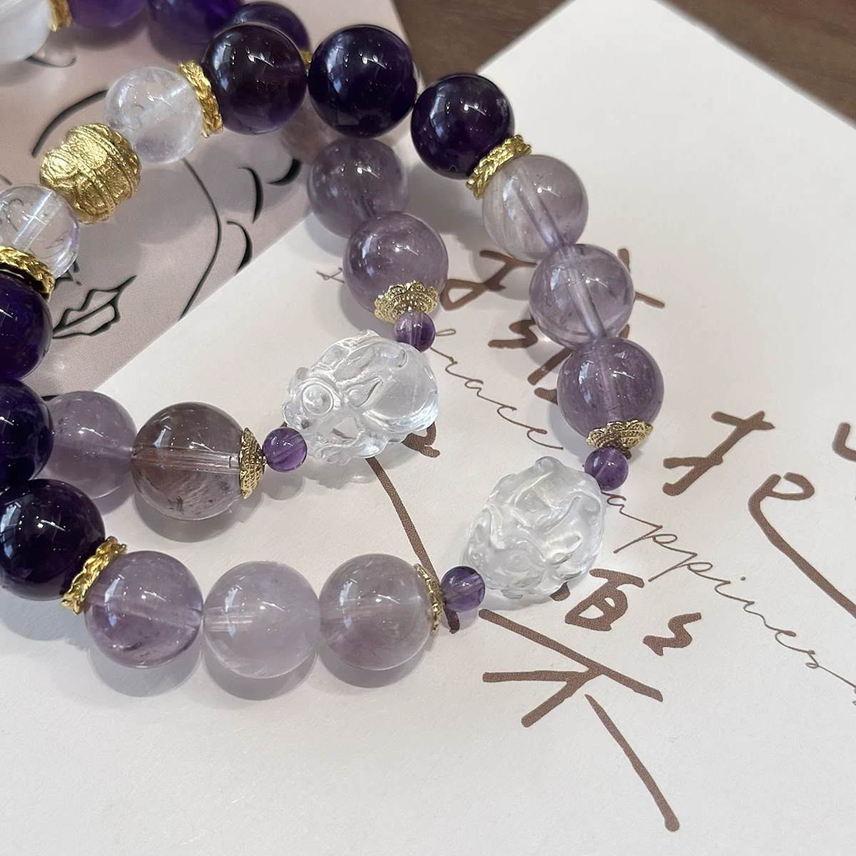 Natural Amethyst Bracelet from Bolivia & Uruguay, Original Design Lucky Beads, Gift for Women
