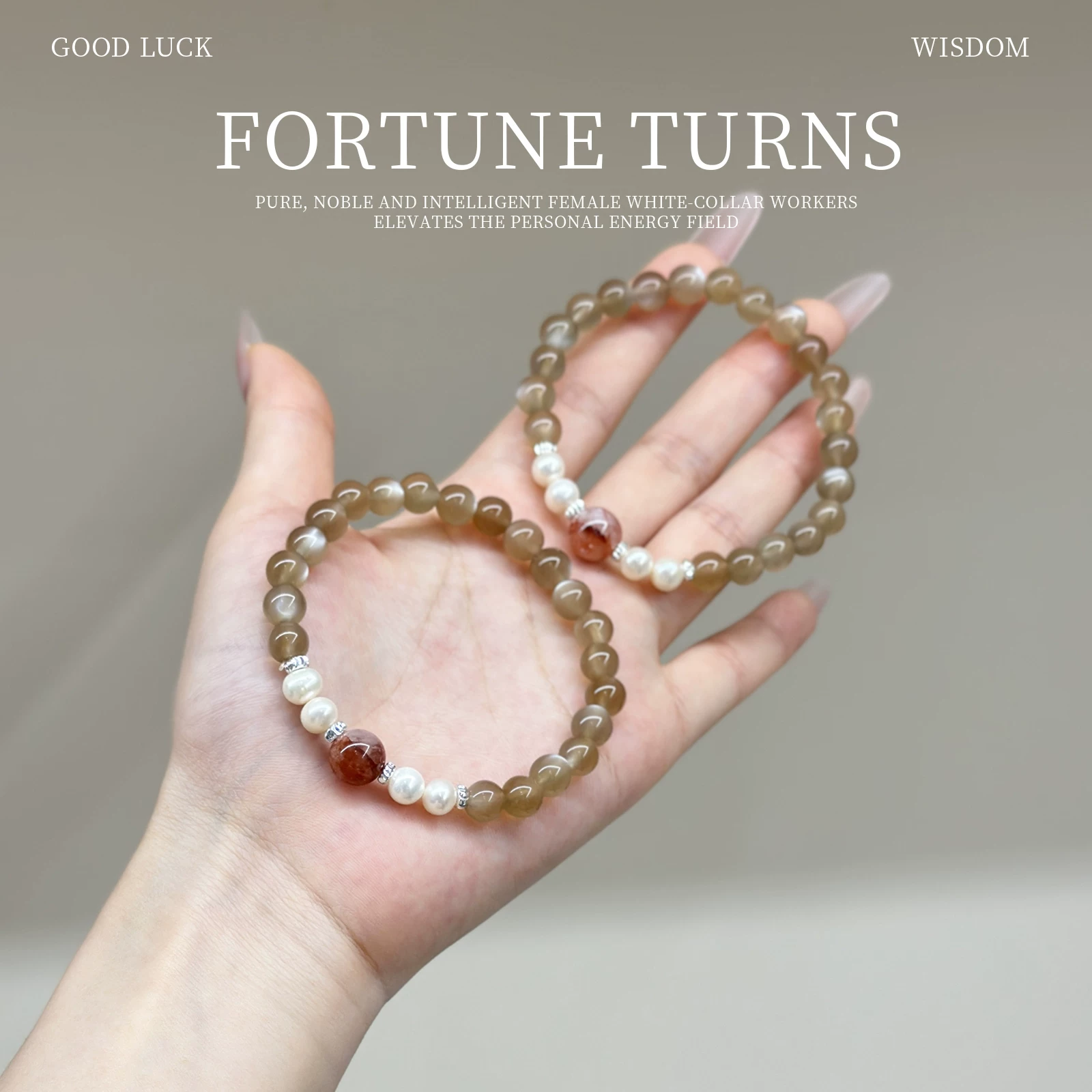 Women's Natural Moonstone Bracelet with Freshwater Pearls & Red Phantom Crystal, Delicate & Light Luxury Lucky Beads Jewelry 