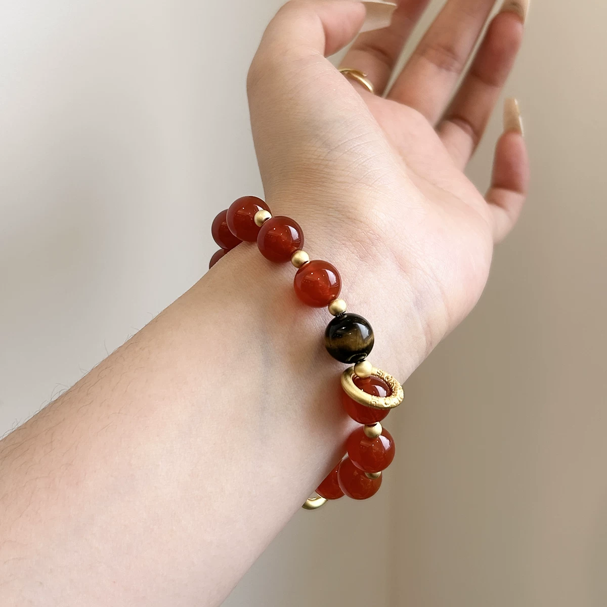 New Chinese Style Red Agate Bracelet, Natural Crystal Yellow Rutilated Quartz, Lucky Beads Bracelet for Women