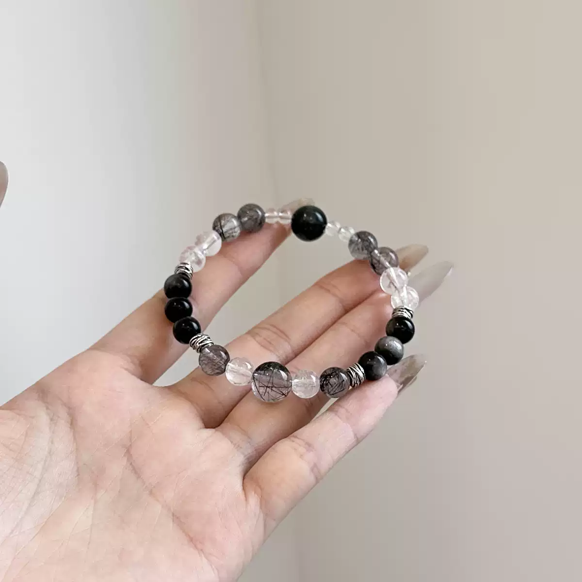 Natural Black Quartz & Hawk Eye Bracelet for Women, Light Luxury & Delicate Silver Obsidian Lucky Beads Jewelry Gift