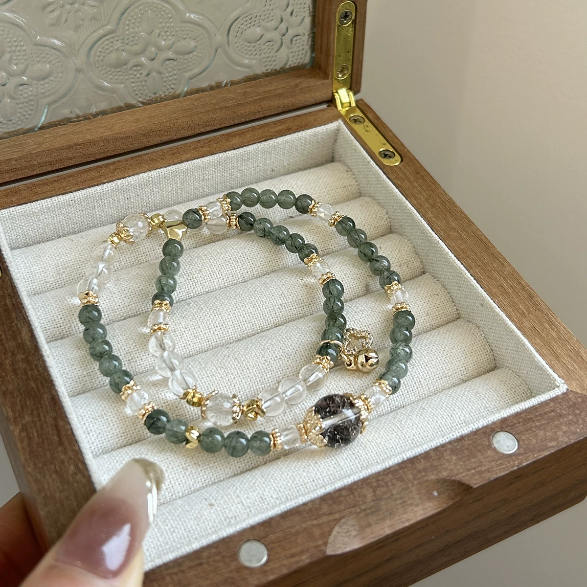 Natural Green Rutilated Quartz & Green Phantom Double Wrap Bracelet for Women | Zen-Inspired Wealth Manifestation, Heartfelt Gift