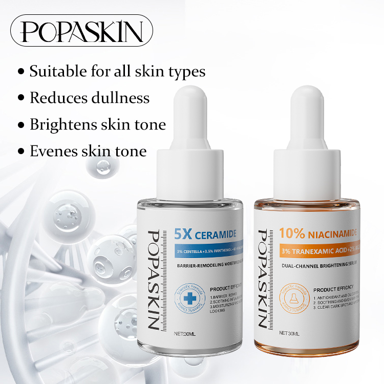[Hot Selling] 5x Ceramide Barrier Moisturizing Serum 30ml & 10% Niacinamide + 3% Tranexamic Acid Brightening Serum 30ml. Suitable for all skin types. Reduces dullness, brightens skin tone, and evens out skin tone.