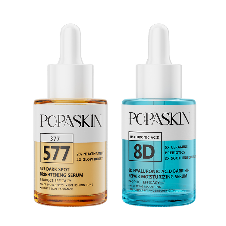 [NEW] POPASKIN 577 + 8D Serum Set for clear skin, addresses dark spots, combines prebiotics to balance skin, restores, nourishes, and strengthens the skin's protective barrier, providing long-lasting hydration.