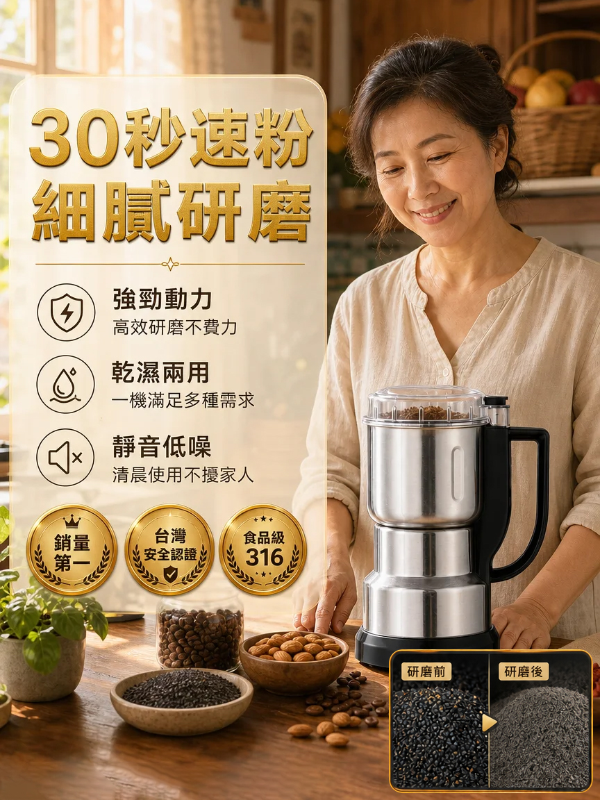 【3秒成粉】不銹鋼多功能研磨機
