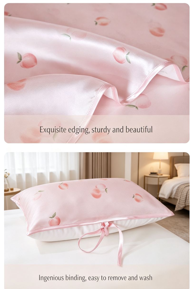 Double-Sided 100% Natural Silk - Non-Dyed Hypoallergenic Pillowcase for Acne & Frizzy Hair