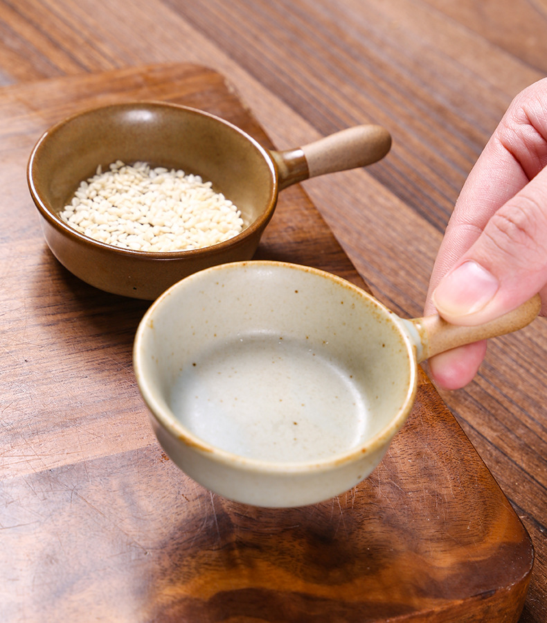 商用陶瓷調料碟 日式粗陶帶柄蘸料碟 醬油醋碟 創意辣椒碟 芥末碟子