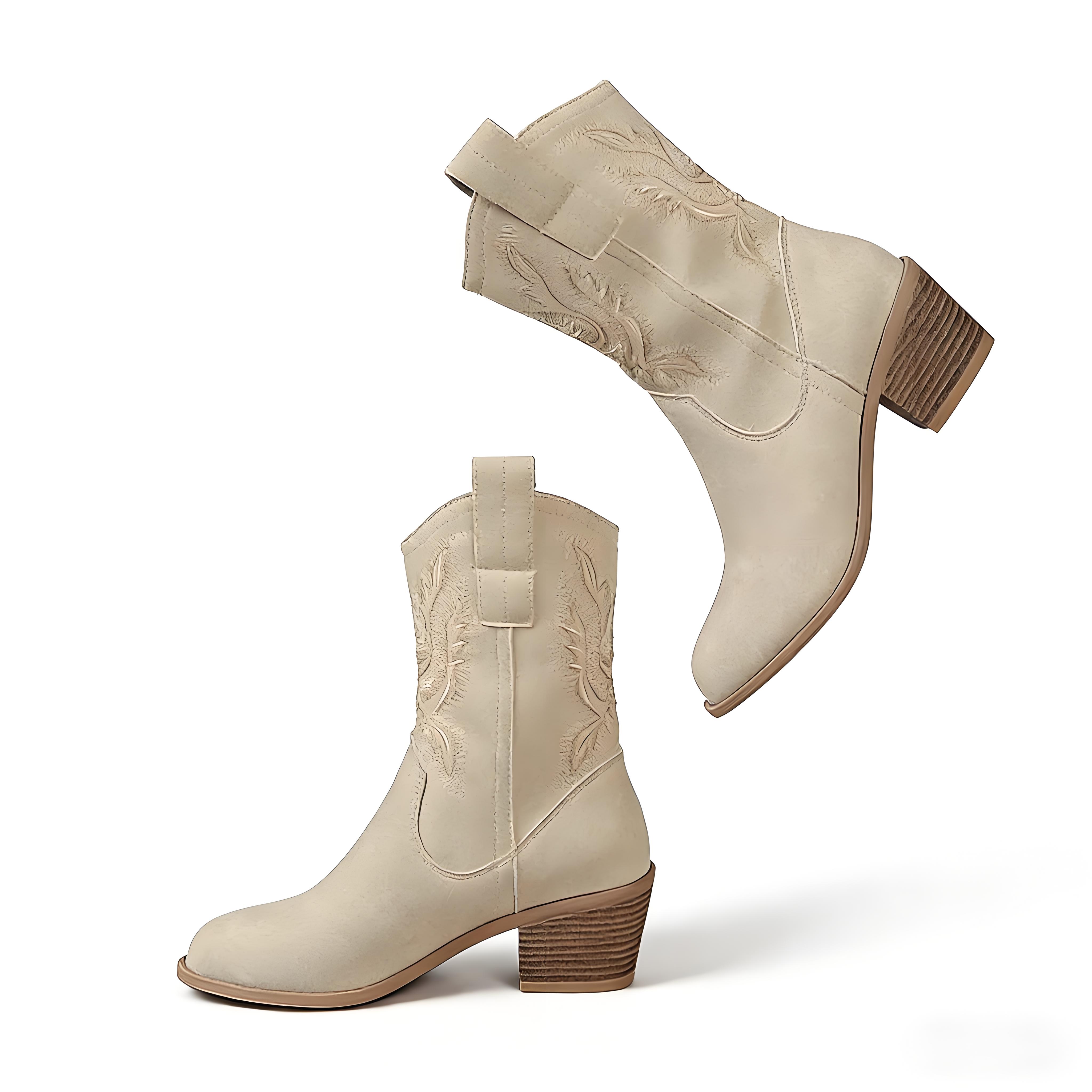 Plus Size Vintage Embroidered Western Ankle Boots