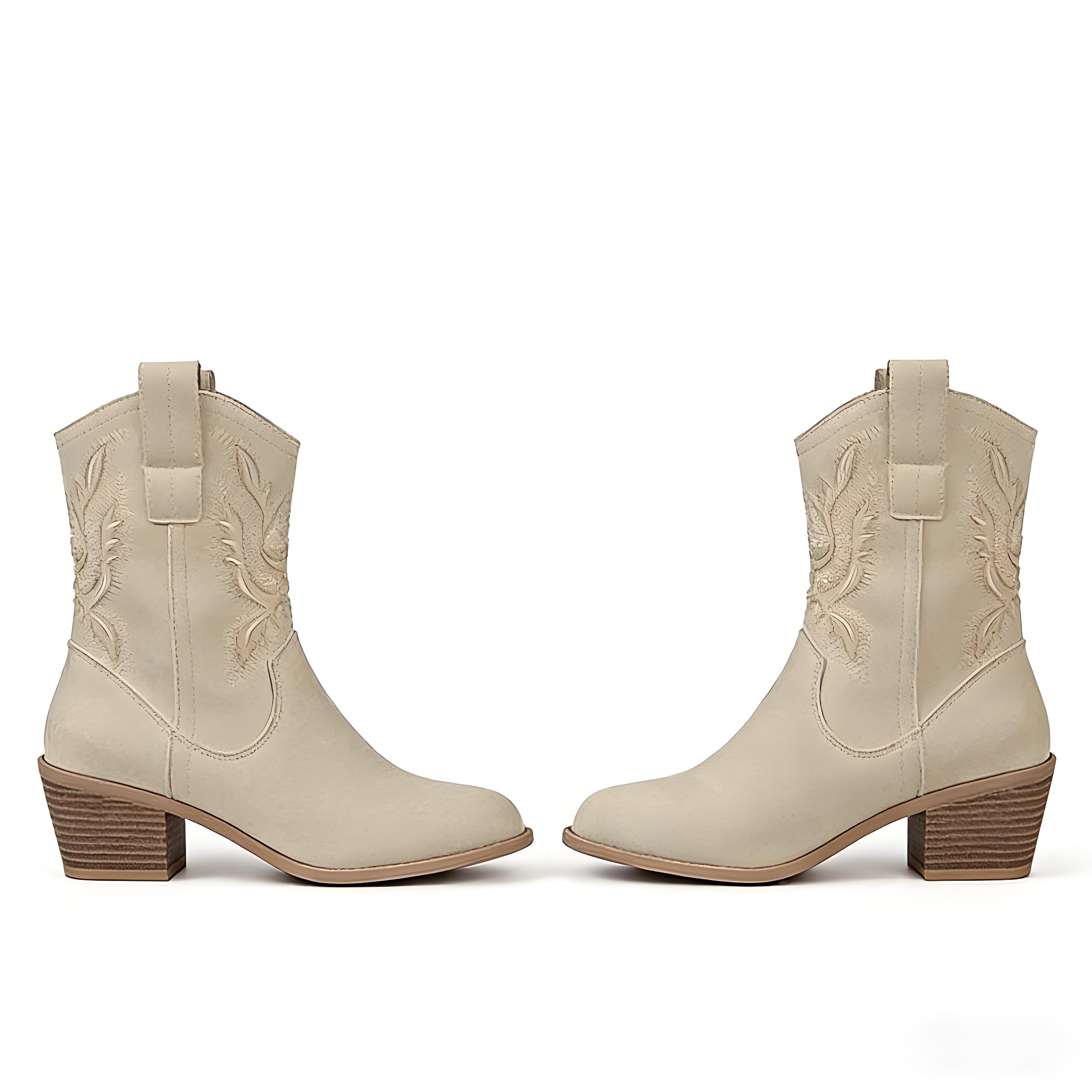 Plus Size Vintage Embroidered Western Ankle Boots