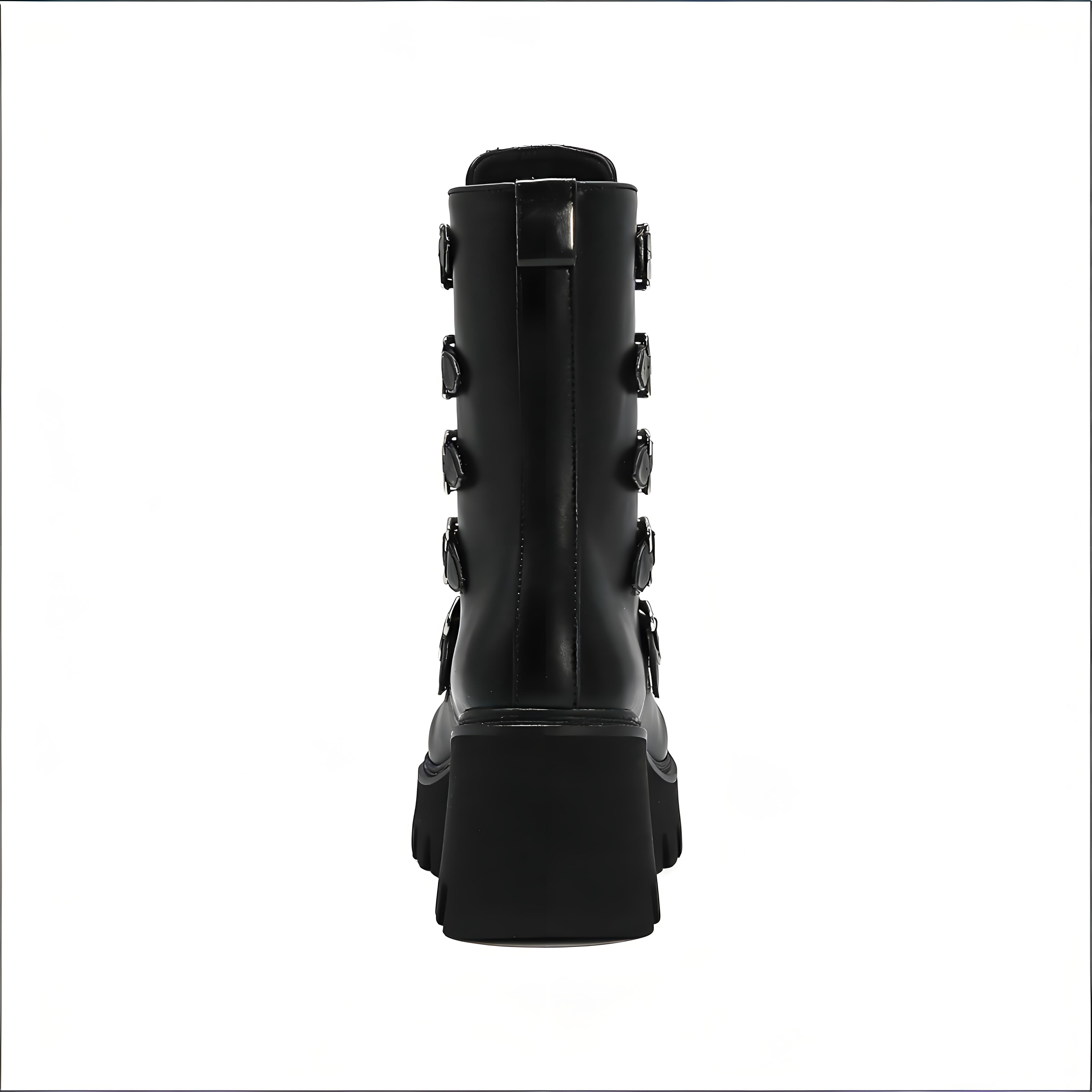14.5cm Multi-Buckle Gothic Platform Knee-High Boots "The Obsidian Ritual"