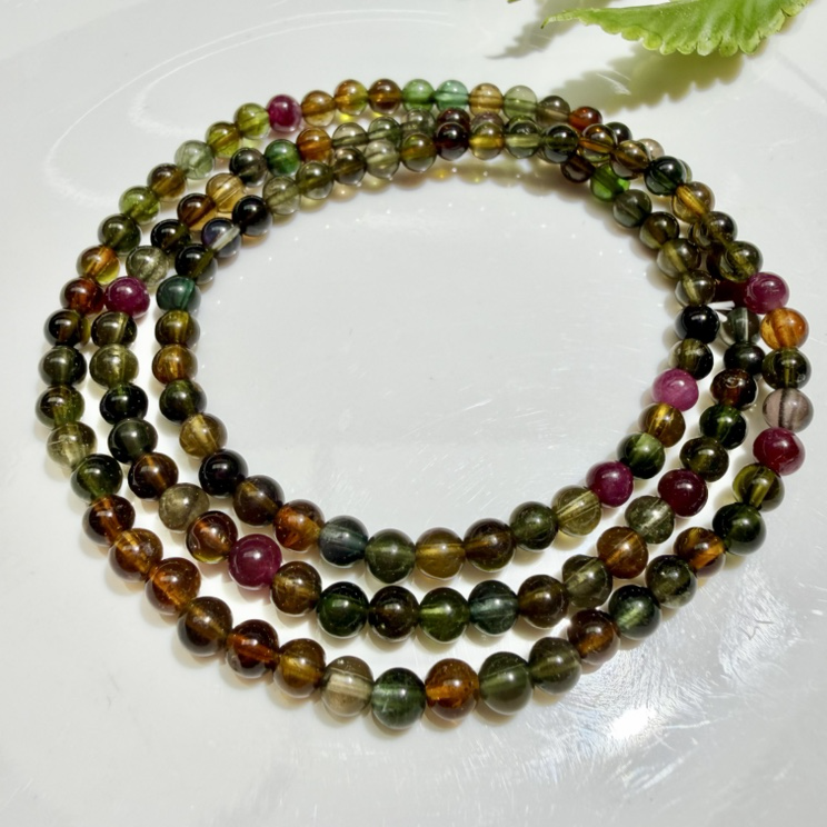Tourmaline multi-ring bead string