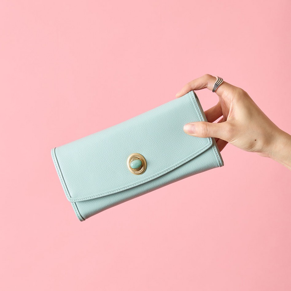 HASHIBAMI【Ha-2104-306 天然石 ロングウォレット】パウダーブルー