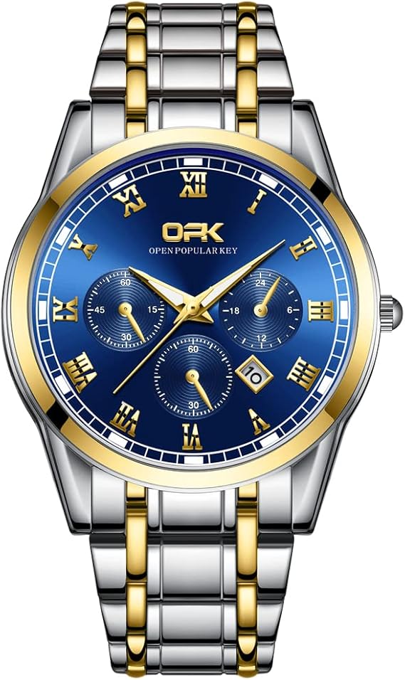 腕時計 アナログ ビジネス メンズ時計 防水 カレンダー men's watch ステンレススチールストラップ付き腕時計 ブルー